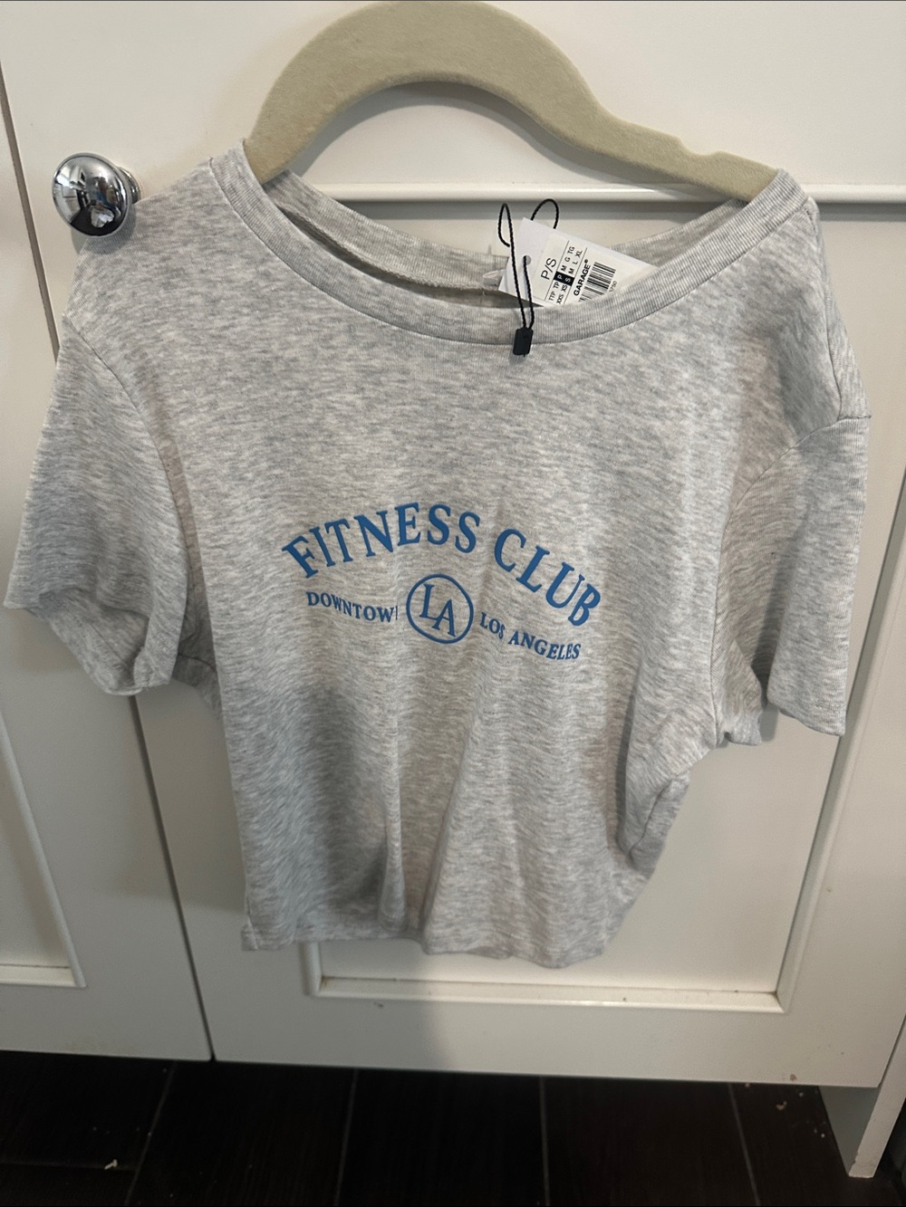 Garage Gray Cropped Tee with Blue Fitness Club Logo